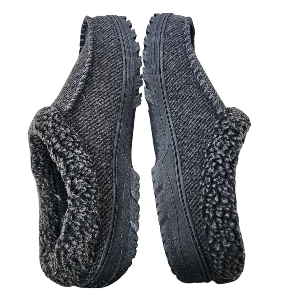 Dearfoam mens slippers black memory foam comfort in out washable size 13-14 xlrg